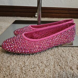 Shine inferno pink fishnet flats